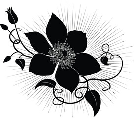 Vintage Style Floral Flower Motif Vector on Transparent Background