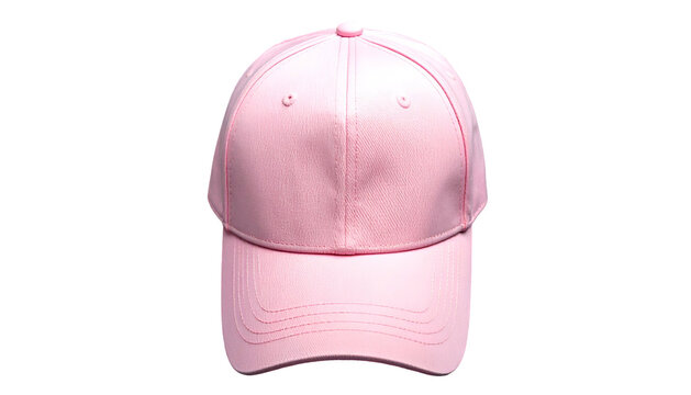 Plain pink baseball cap isolated against a black background, centered and facing forward
