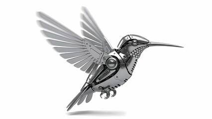 Obraz premium Robot Hummingbird Flies Gracefully in Striking Visual Composition