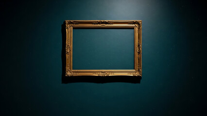 Ornate Gold Frame Hanging on Dark Blue Starry Wall, Enhancing Art and Photography Display with an Elegant Touch 150