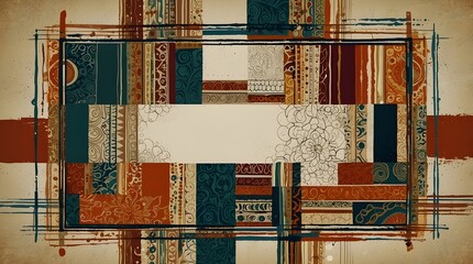 Abstract cultural lines forming frame, minimal ethnic style