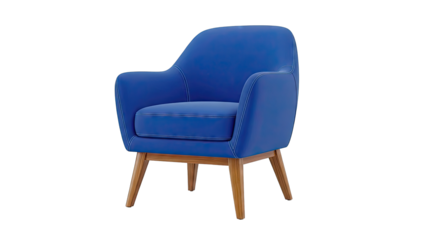 Modern Blue Armchair with Wooden Legs