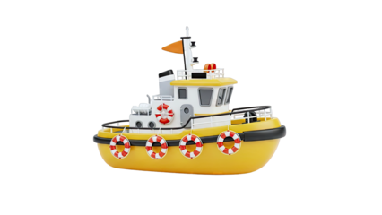 Cartoon Yellow Tugboat with Life Preservers