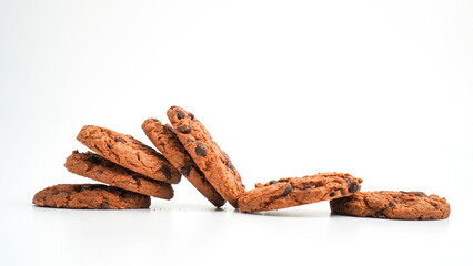 Chocolate chips cookies, isolated on white background