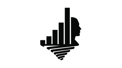 Silhouette of a human head overlaid with upward trending graph bars, symbolizing growth and intelligence.