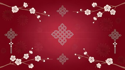 Red Background with Floral Ornaments and Patterns.