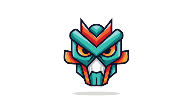 Intricate geometric illustration of a fierce robotic owl head design.