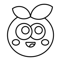 Cute cartoon mandarin orange character with leaves outline icon isolated on transparent background.