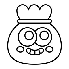 Cute cartoon money bag character outline icon, Lunar New Year wealth symbol isolated on transparent background.