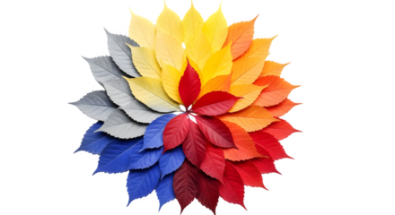 Artistic Circle of Autumn Leaves in Vibrant Color Spectrum Gradient