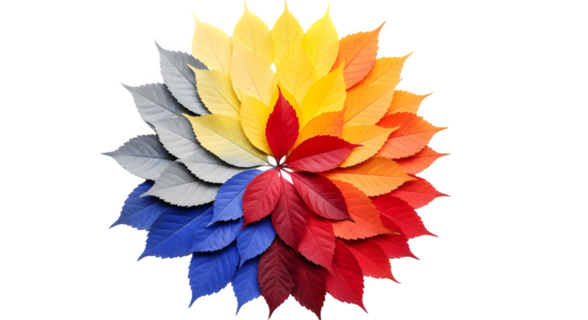 Artistic Circle of Autumn Leaves in Vibrant Color Spectrum Gradient - Powered by Adobe