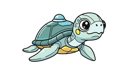 Fototapeta premium Cute cartoon turtle robot illustration, perfect for technology and animal themes.