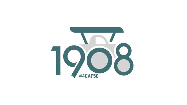 Vintage 1908 Car Logo Design with Teal Color Scheme and Text.