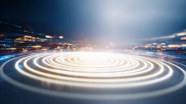 Illuminating Energy Rings: Capturing a vivid and dynamic composition of circular energy rings radiating outwards, creating a spectacle of light and motion.