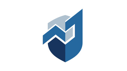 Modern shield logo design with geometric shapes and blue color scheme.