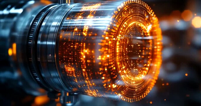 Futuristic glowing engine component with sparks and light