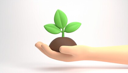 Human hands carefully holding a small green seedling sprout to represent growth and nature protection in a sustainable environment