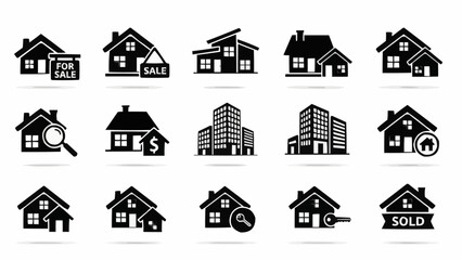 Real Estate Icon Set - Houses, Buildings, and Property Symbols.