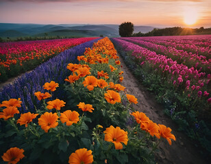 Landscapes with colorful flowers. Flowers in the mountains.