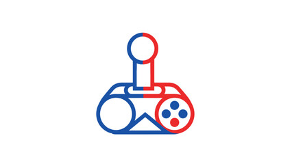 Stylized illustration of a video game controller in vibrant red and blue colors.