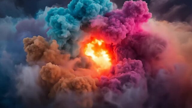 Colorful smoke explosion with a bright center, creating a dynamic and eye-catching visual.