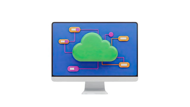 Cloud Computing Diagram on Computer Screen - Powered by Adobe