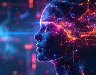 Profile of a human head, overlaid with digital networks