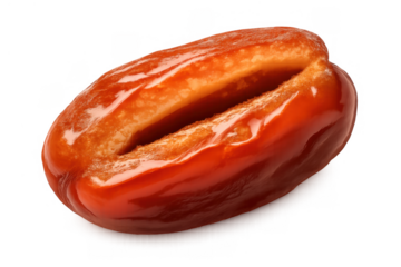 Pitted date fruit showing sweet sticky flesh, healthy dried snack, organic superfood, transparent background