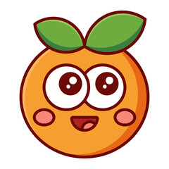 Cute orange fruit mascot with green leaves, cartoon citrus icon isolated on transparent background.