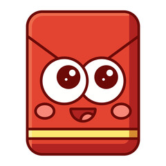 Cute cartoon red envelope hongbao with big eyes icon isolated on transparent background.