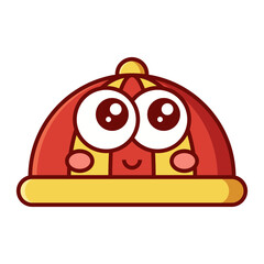 Cute Chinese hat mascot icon in red and gold, Lunar New Year cartoon headwear isolated on transparent background.