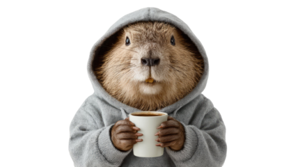 hamster holding a cup of coffee in a hand