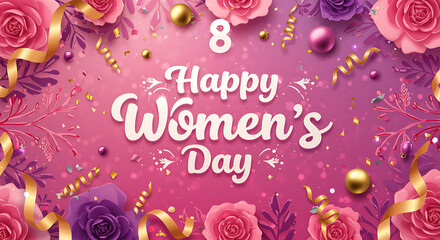 Happy women's day celebration with flowers and ribbons