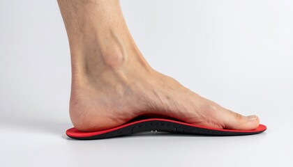 Foot with orthotic insole viewed in profile, emphasizing arch support
