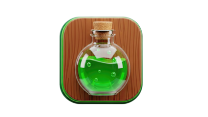 Green Potion Bottle on Wooden Background