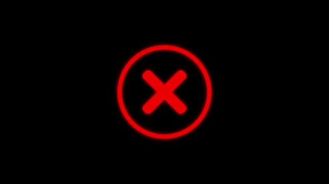 Abstract red x error icon animated against black background indicating failed process or cancellation