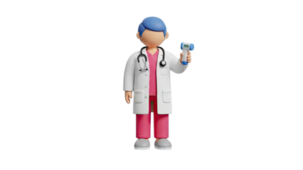3D Cartoon Doctor Holding Digital Thermometer