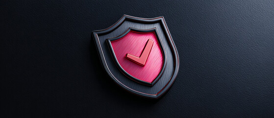 3D Security Shield Icon with Red Checkmark for Data Protection and Cyber Security Concept