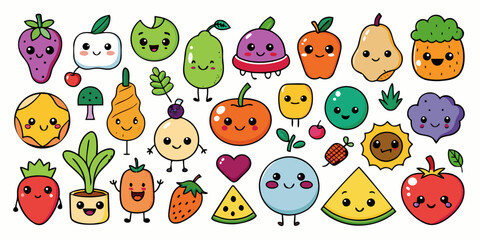 Hand-Drawn Kawaii Vector Emoji Set - Bold Outline Sticker Pack