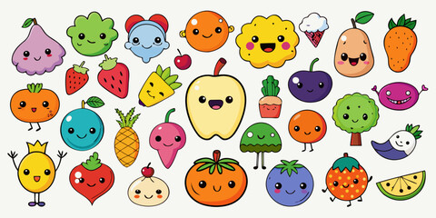 Hand-Drawn Kawaii Vector Emoji Set - Bold Outline Sticker Pack