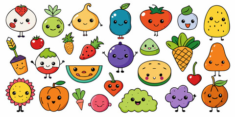 Hand-Drawn Kawaii Vector Emoji Set - Bold Outline Sticker Pack