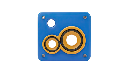 Blue speaker with two yellow speakers inside