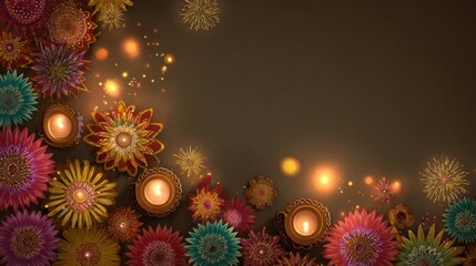 Floral pattern with candles and glowing lights in artistic design