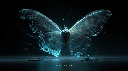 Abstract digital butterfly illustration with futuristic design and dark background