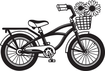 Fototapeta premium Vintage Bicycle with Flower Basket Vector Illustration. Retro Bike Cruiser Isolated on White Background.