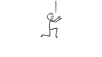 Determined Stick Figure Man Climbing Up a Rope with Effort on Isolated White Background