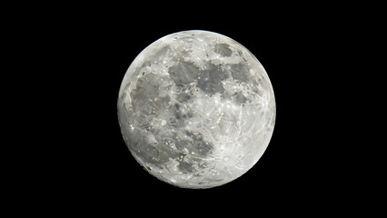 Obraz premium Magnificent Full Moon Shines Brightly in the Dark Night Sky, Revealing its Detailed Craters and Rocky Surface. A Celestial Spectacle of Lunar Beauty and Astronomical Wonder