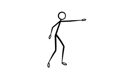 Stick Figure Man Pointing Forward and Showing Direction on Isolated White Background