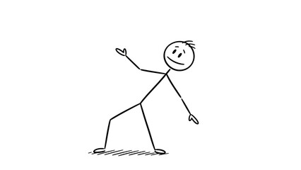 Happy Stick Figure Man Dancing Playfully on Isolated White Background