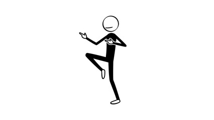 Agile Stick Figure Man Performing a Dynamic Kick or Martial Arts Pose on an Isolated White Background